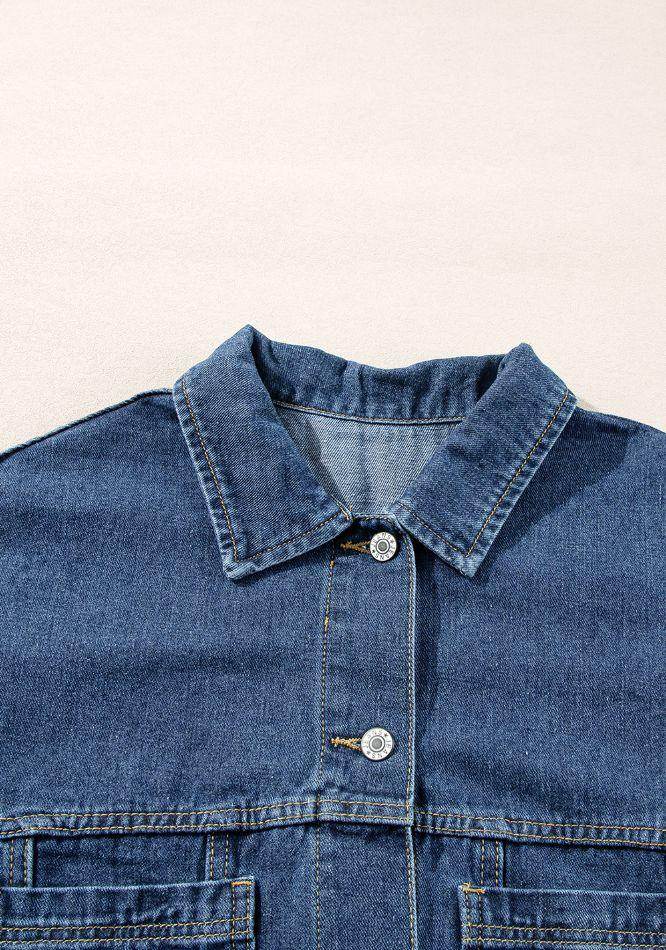 Stylish Pocketed Button Up Denim Jacket for Women