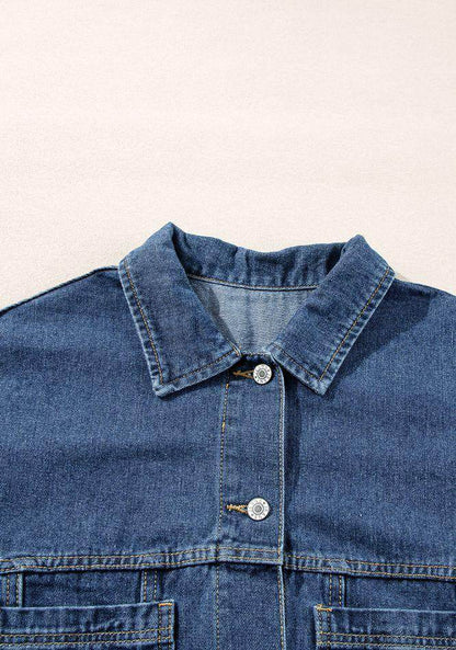Stylish Pocketed Button Up Denim Jacket for Women