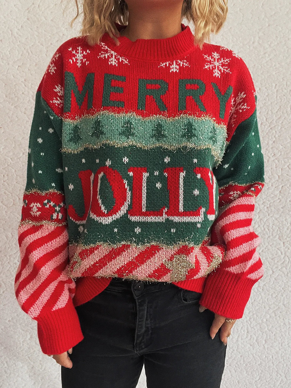 Christmas Letter Round Neck Long Sleeve Sweater