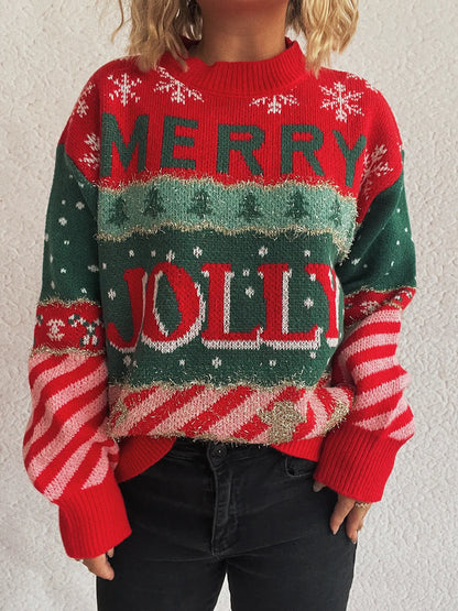 Christmas Letter Round Neck Long Sleeve Sweater