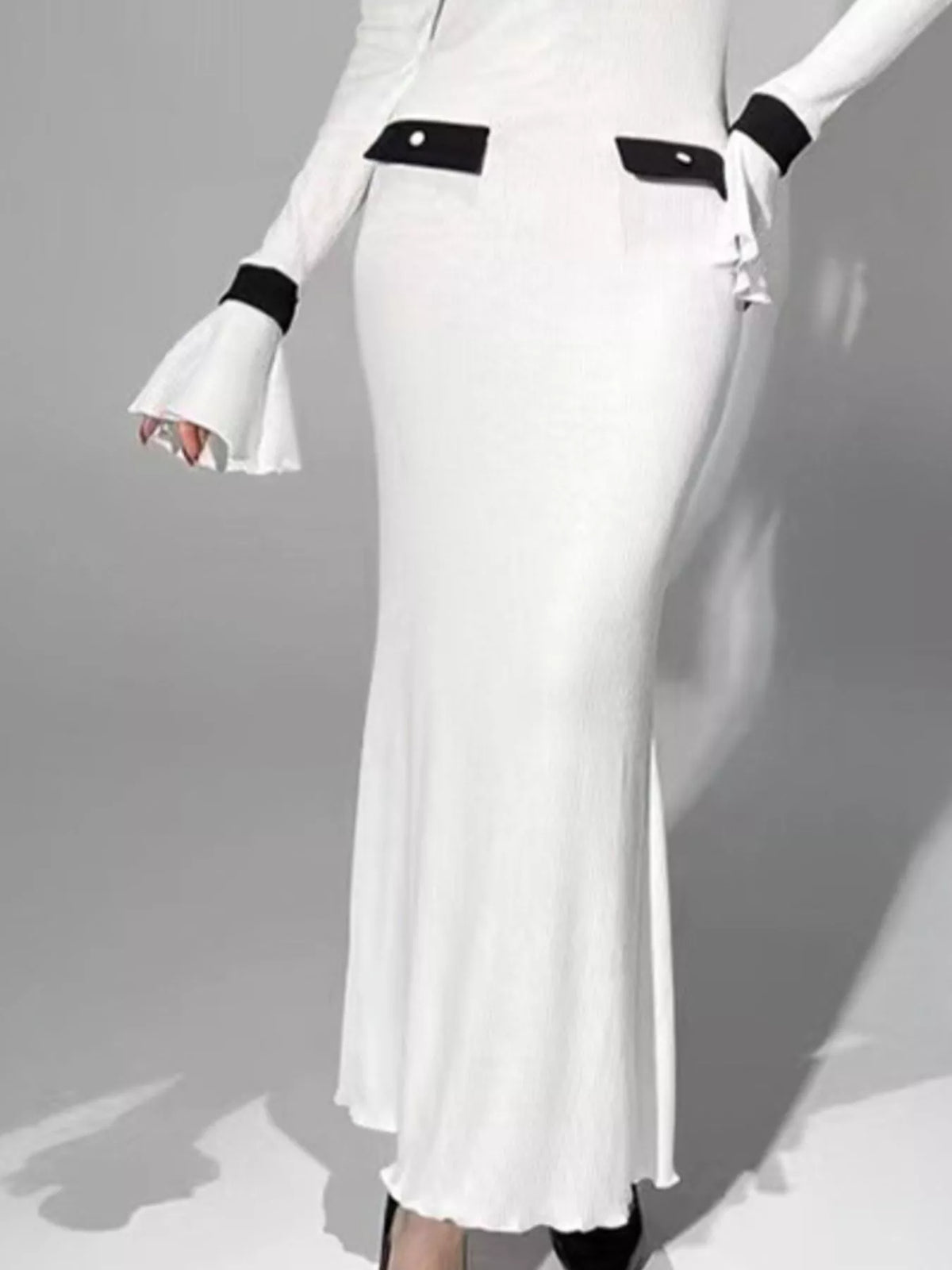 Contrast Collar Long Sleeve Maxi Sweater Dress