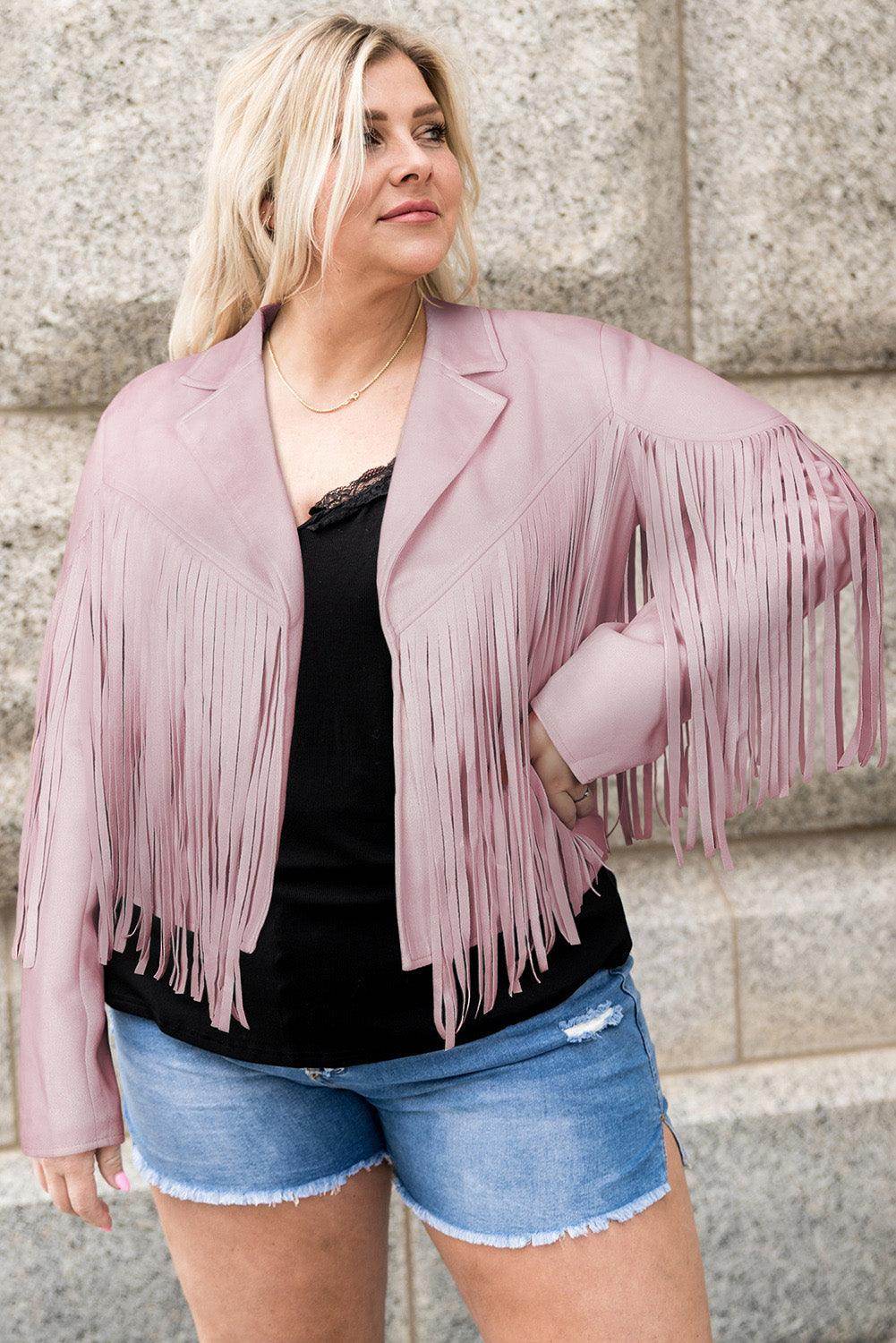 Plus Size Fringe Open Front Jacket for Stylish Layering