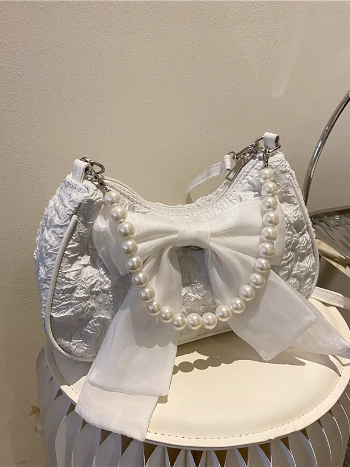 Bow Pearl Chain Crossbody Bag