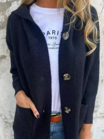 Full Size Button-Down Hooded Cardigan Plus Size