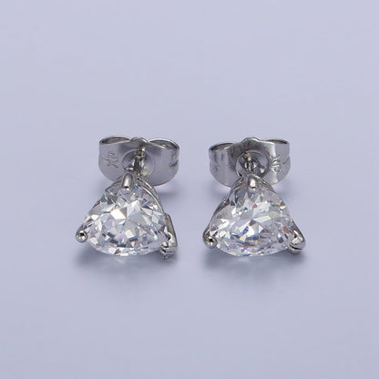 4mm, 5mm, 7mm, 8mm Clear Heart CZ Gold Stud Earrings | AB083 - AB088