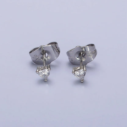 4mm, 5mm, 7mm, 8mm Clear Heart CZ Gold Stud Earrings | AB083 - AB088