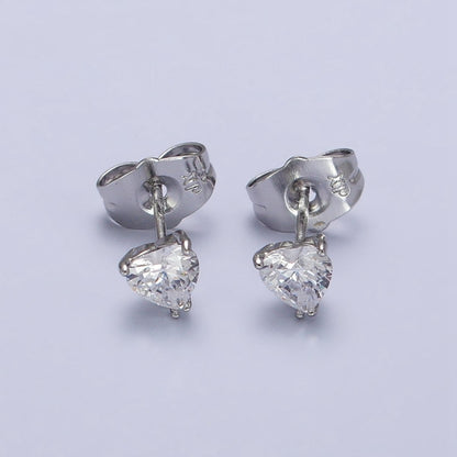 4mm, 5mm, 7mm, 8mm Clear Heart CZ Gold Stud Earrings | AB083 - AB088