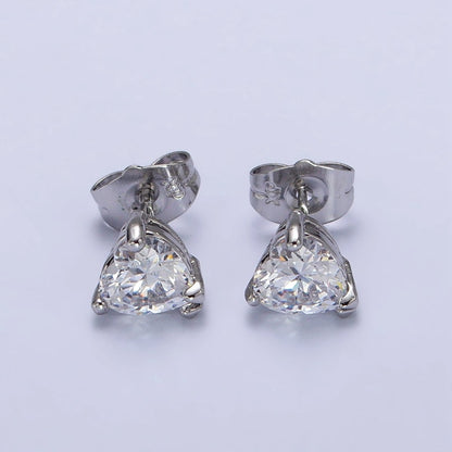 4mm, 5mm, 7mm, 8mm Clear Heart CZ Gold Stud Earrings | AB083 - AB088