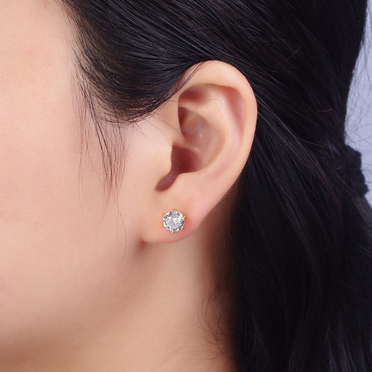 4mm, 6mm, 7mm, 8mm Clear Round CZ Gold Stud Minimalist Earrings | AB106 AB089 - AB091