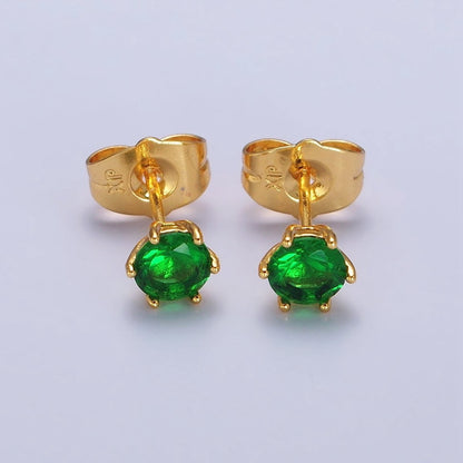 4mm, 6mm, 7mm, 8mm Clear Round CZ Gold Stud Minimalist Earrings | AB106 AB089 - AB091