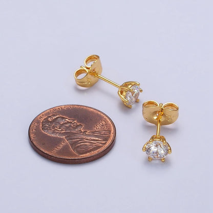 4mm, 6mm, 7mm, 8mm Clear Round CZ Gold Stud Minimalist Earrings | AB106 AB089 - AB091