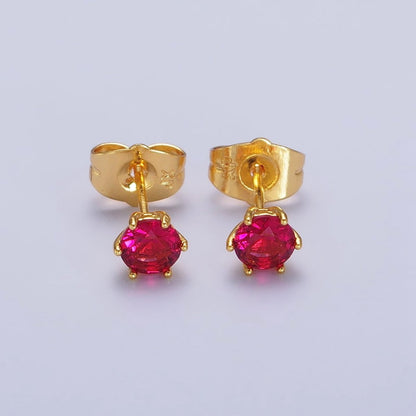 4mm, 6mm, 7mm, 8mm Clear Round CZ Gold Stud Minimalist Earrings | AB106 AB089 - AB091