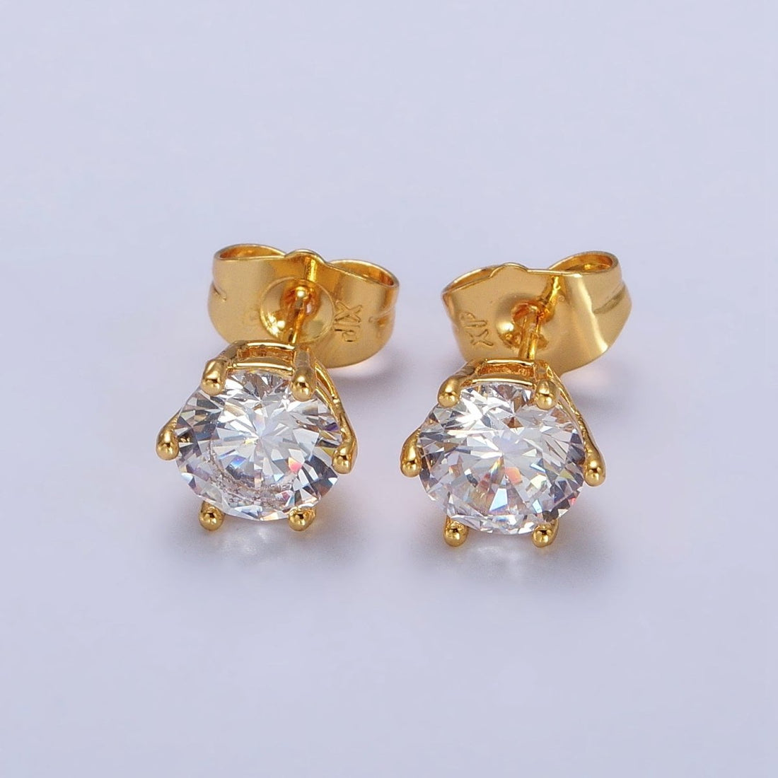 4mm, 6mm, 7mm, 8mm Clear Round CZ Gold Stud Minimalist Earrings | AB106 AB089 - AB091