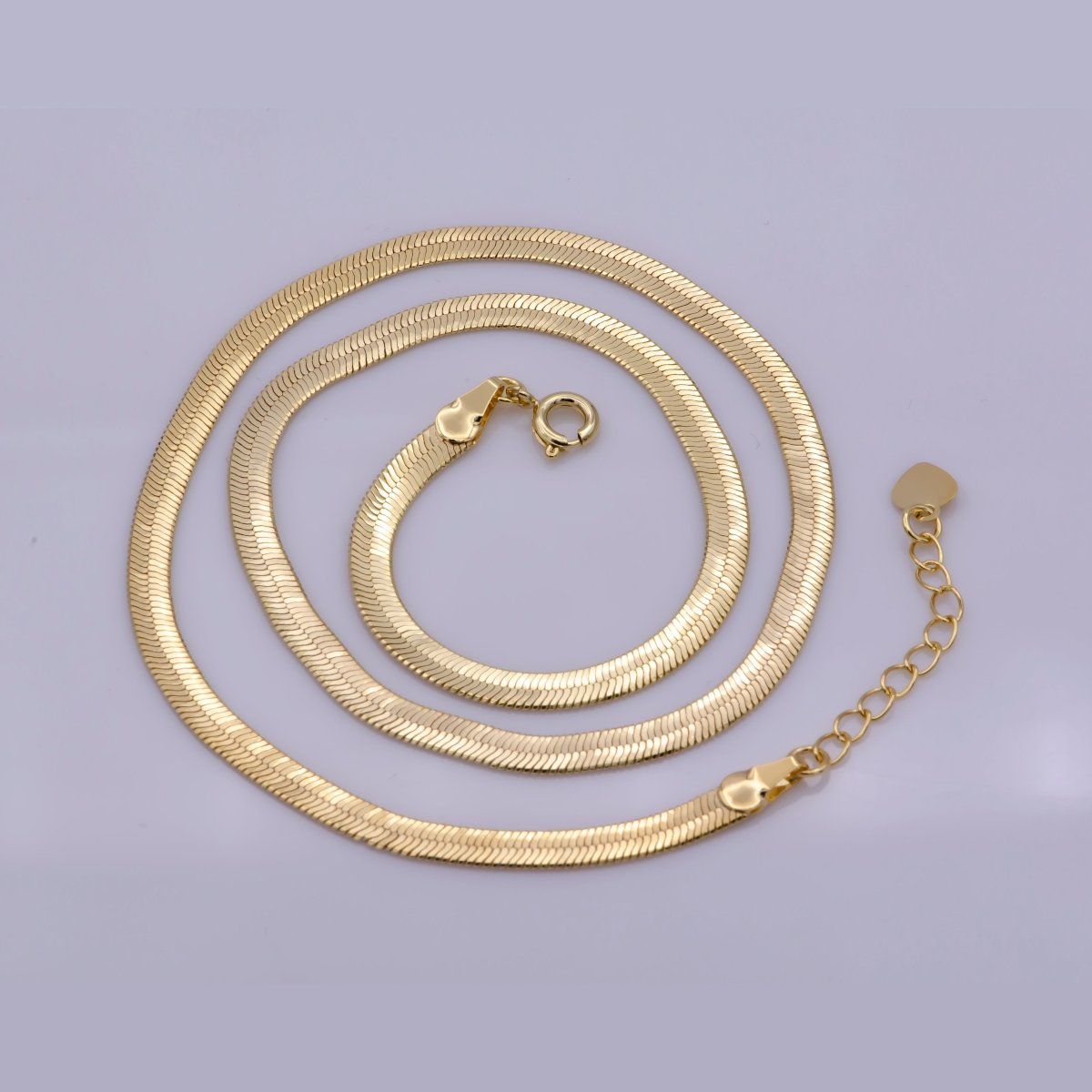 4mm Flat Snake Herringbone Minimalist 16 Inch Choker Layering Necklace | WA-364 Clearance Pricing