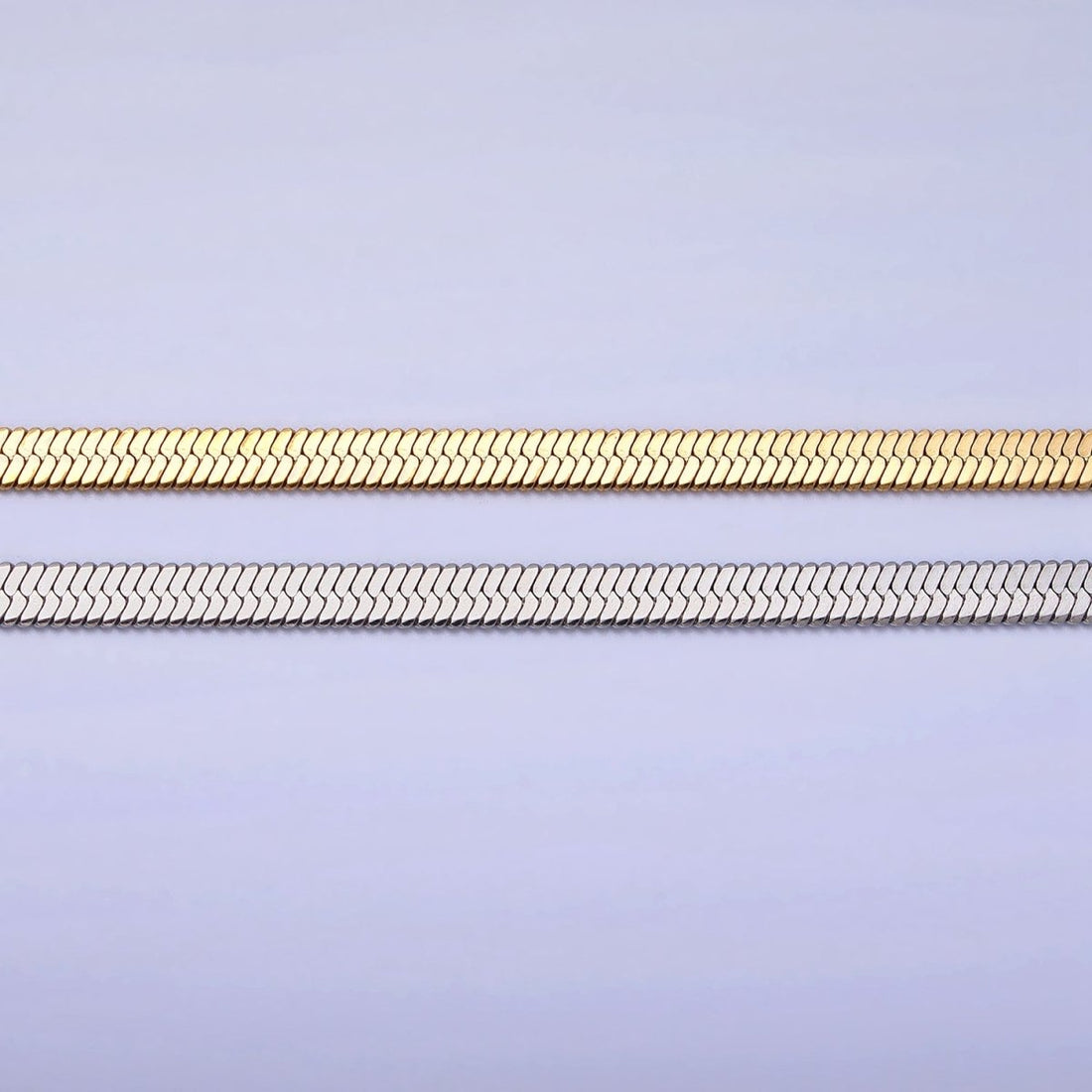 4mm Gold Herringbone Chain Necklace Silver Flat Snake Chain Stainless Steel Chain 18 inch | WA-1554 WA-1555 Clearance Pricing