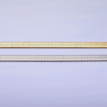 4mm Gold Herringbone Chain Necklace Silver Flat Snake Chain Stainless Steel Chain 18 inch | WA-1554 WA-1555 Clearance Pricing