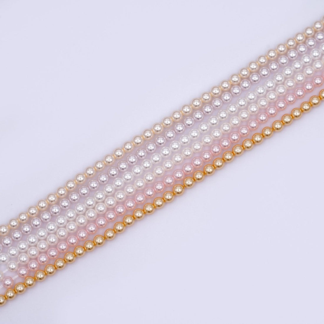 4mm Round White, Purple, Pink Shell Pearl Strand | WA-2987 ~ WA-3011