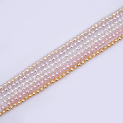 4mm Round White, Purple, Pink Shell Pearl Strand | WA-2987 ~ WA-3011