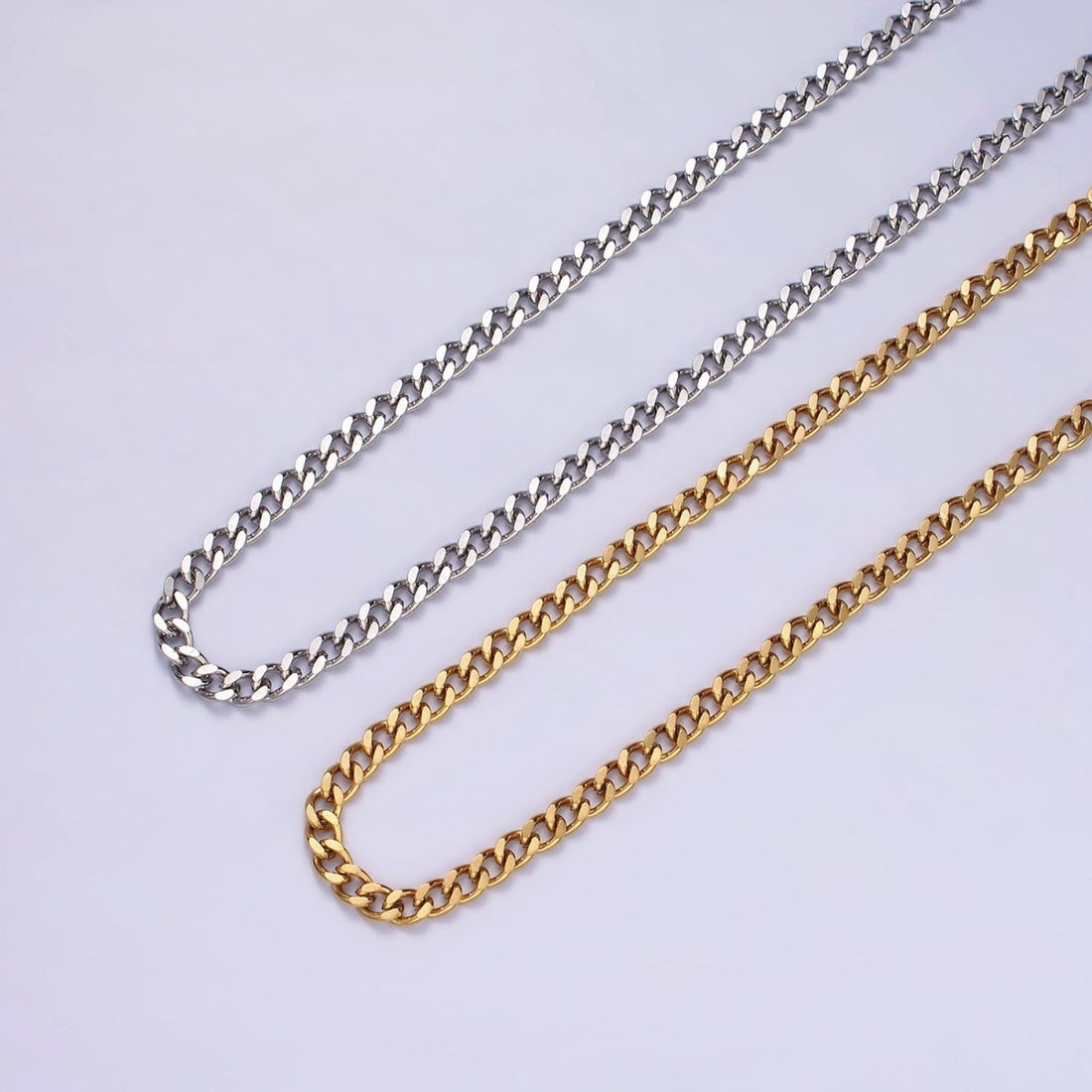 4mm Wide Stainless Steel Chain - 21.6", 23.6" Unisex Silver Cuban Link Chains Necklace | WA-2143 to WA-2146 Clearance Pricing