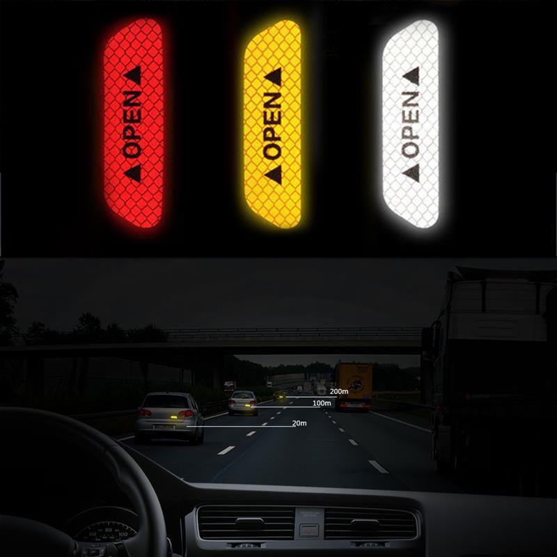 4PCS Car Accessories Car Stickers Reflective Warning Sticker Wheel Eyebrows Door Opening Sticker Diamond Wheel Reflective Strip Universal Door Open Reflective Warning Stickers Auto Open Sign Anti-Collision Safety Reflective Decal Tape