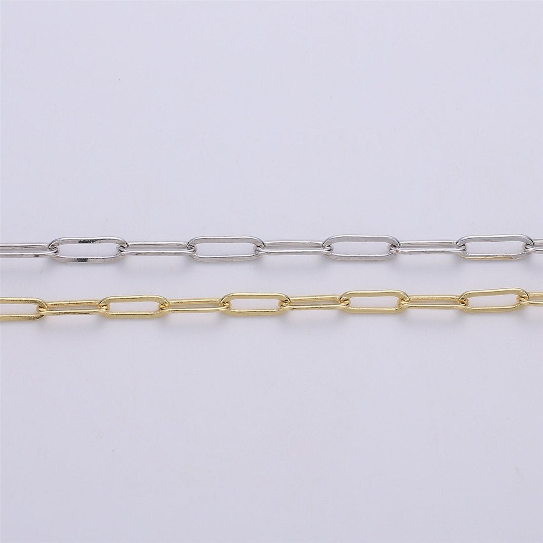 4X11mm 24K Gold Filled PAPERCLIP Elongated Chain, Flat Drawn Rectangle Cable Box Chain Sold By Yard, Bulk Unfinished Chain, White Gold Filled | ROLL-072, ROLL-077, ROLL-179, ROLL-095