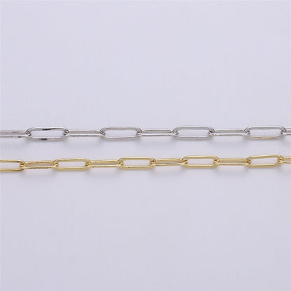 4X11mm 24K Gold Filled PAPERCLIP Elongated Chain, Flat Drawn Rectangle Cable Box Chain Sold By Yard, Bulk Unfinished Chain, White Gold Filled | ROLL-072, ROLL-077, ROLL-179, ROLL-095
