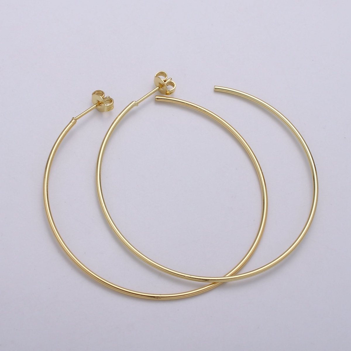 50 mm Simple Light Hoops 24K Gold, Loop Gold Earrings for DIY Earring Craft Supply Jewelry Making, Q-412 Q-413