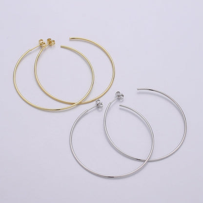 50 mm Simple Light Hoops 24K Gold, Loop Gold Earrings for DIY Earring Craft Supply Jewelry Making, Q-412 Q-413