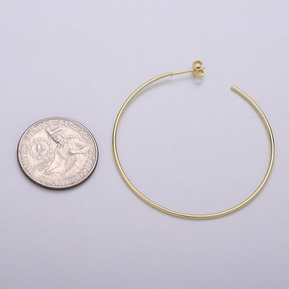 50 mm Simple Light Hoops 24K Gold, Loop Gold Earrings for DIY Earring Craft Supply Jewelry Making, Q-412 Q-413