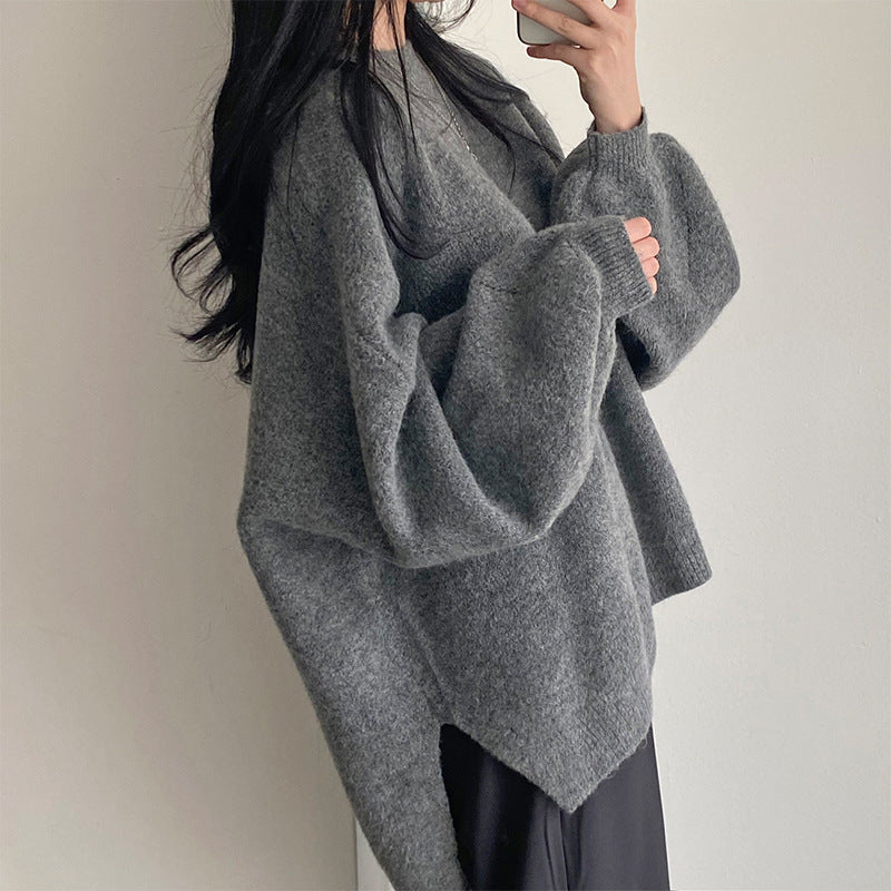 Mid-Length Slit Hem Soft Knit Sweater