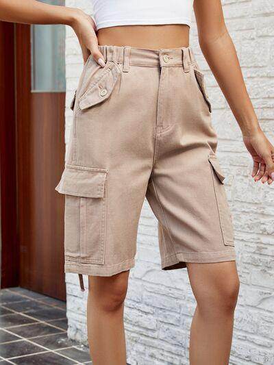 High Waist Denim Shorts with Pockets for Women