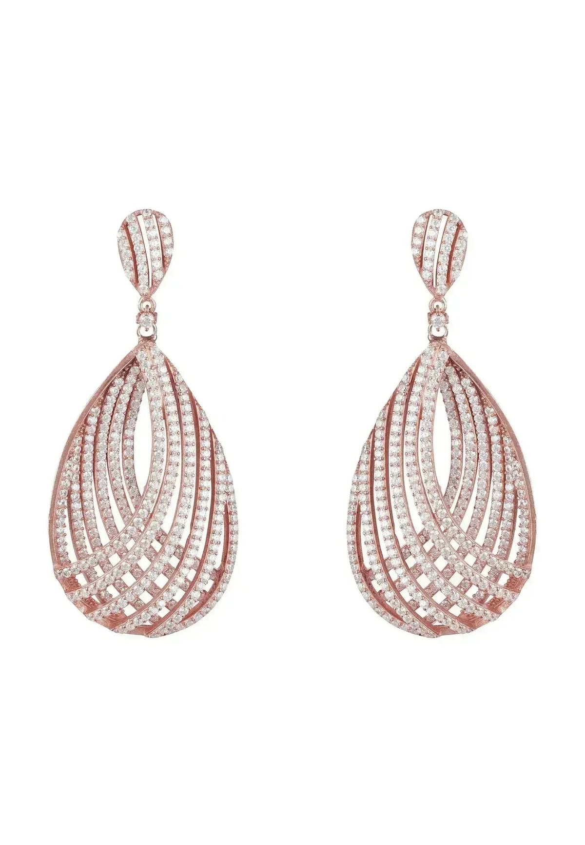 Vortex Teardrop Rose Gold Earrings | Bridal Statement Jewelry -femstylo