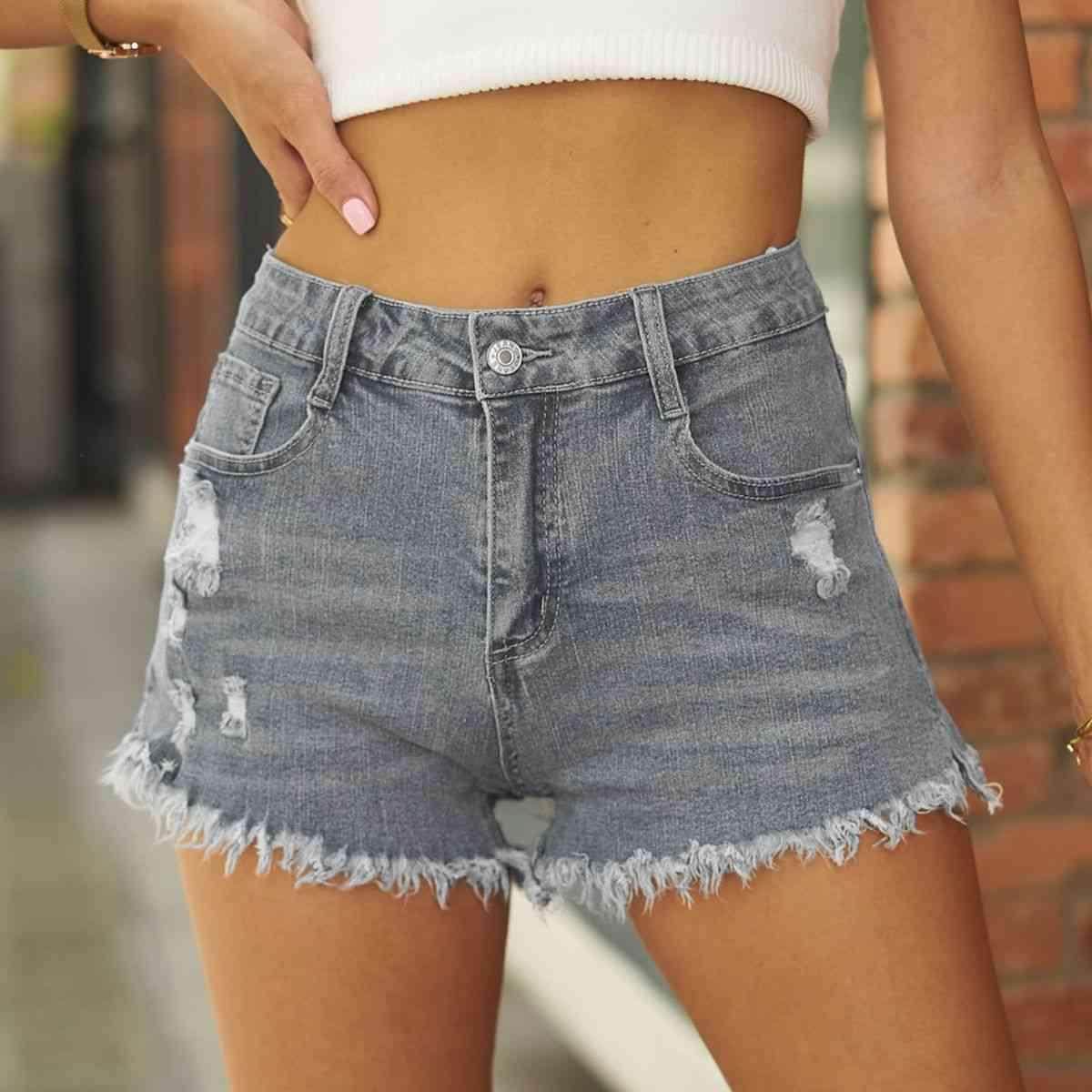 Raw Hem Distressed Denim Shorts for Casual Summer Style