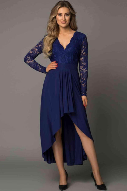 Lace High-Low V-Neck Dress for Elegant Evening Wear