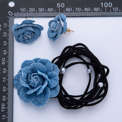 50mm Blue Denim Jeans Flower Adjustable 64 Inches Necklace | WA-04189