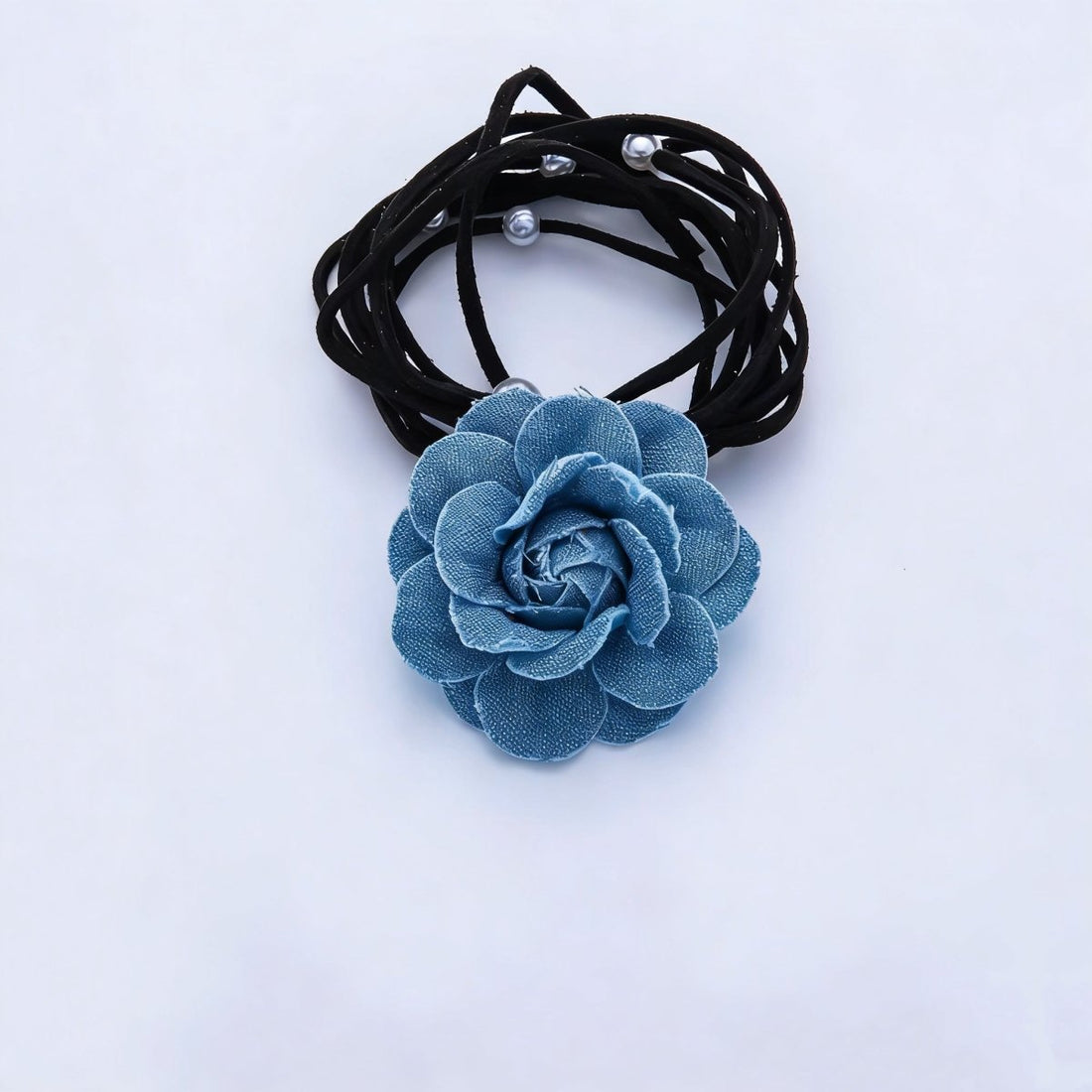 50mm Blue Denim Jeans Flower Adjustable 64 Inches Necklace | WA-04189