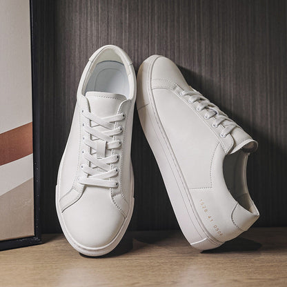 New Breathable Cowhide Flat-soled Trendy Versatile White Sneakers