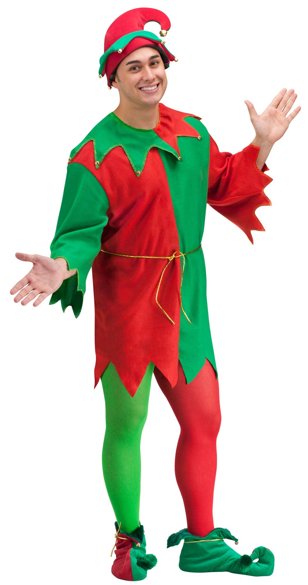 Red and Green Elegant Elf Set Christmas Santa Helper Adult Unisex Costume