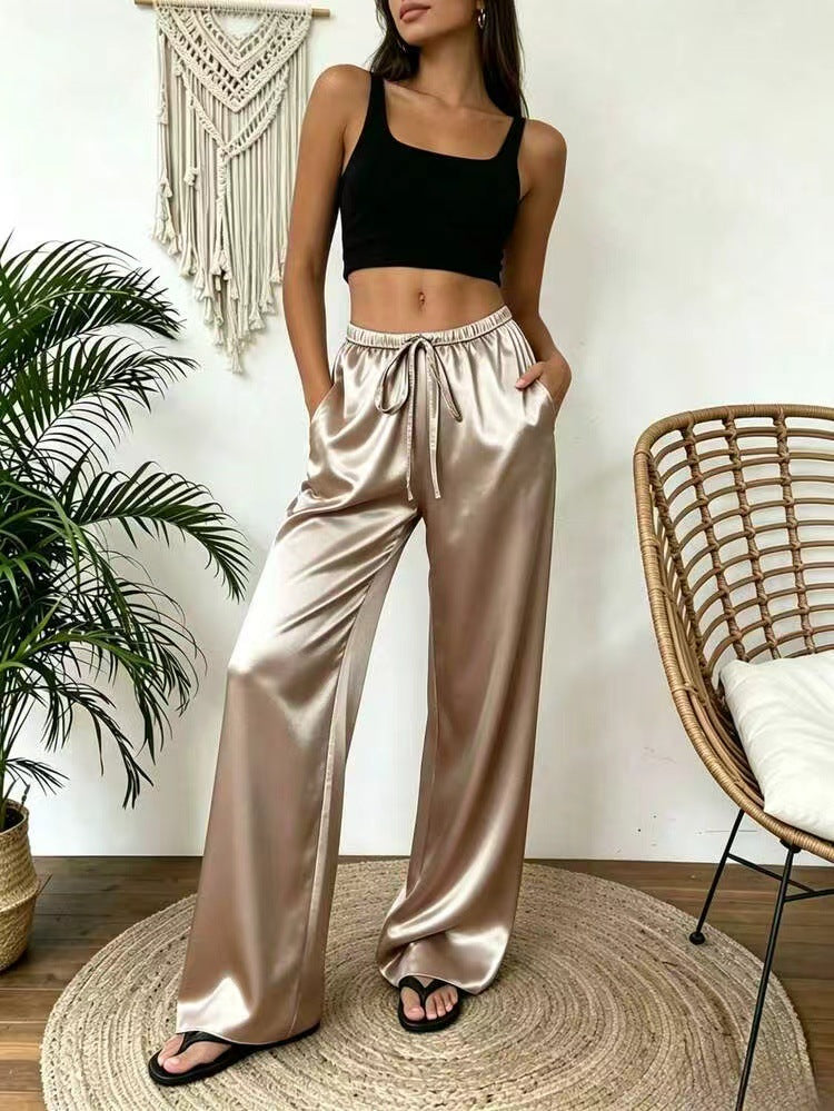 Relaxed stretch acetate wide-leg women&
