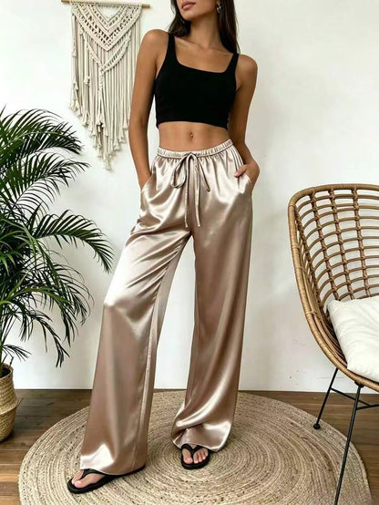 Relaxed stretch acetate wide-leg women&