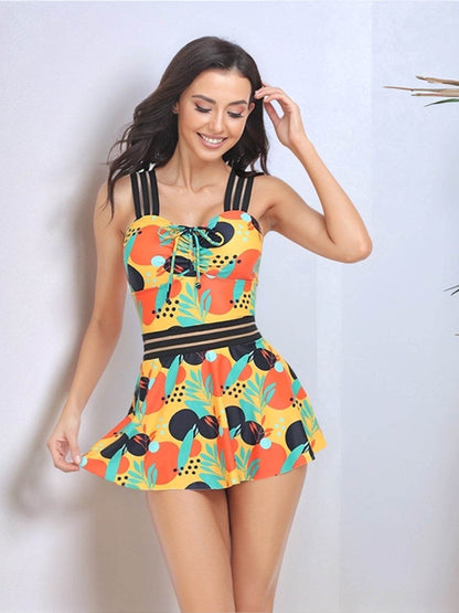 Ruched Printed Sweetheart Neck Two-Piece Swim Set