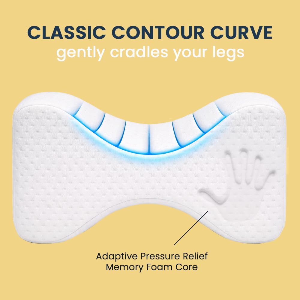 Contour Original Hourglass Knee Pillow for Side Sleepers with Adjustable Strap - Memory Foam Leg Support Cushion Between Knees for Hip &amp; Spine Alignment - Ergonomic Leg Pillow for Side Sleeping