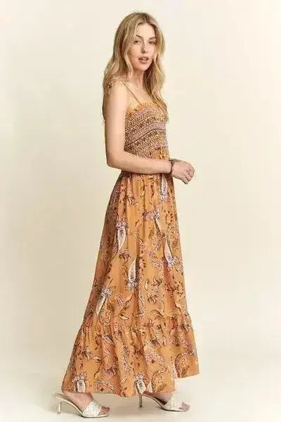 Square Neck Tie Shoulder Dress - Smocked &amp; Floral | Femstylo