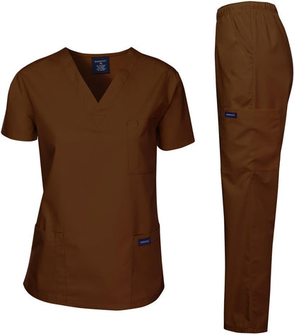 Medical Scrubs Set Unisex - V-Neck Top and Elastic Waist Pants Uniform for Healthcare Workers