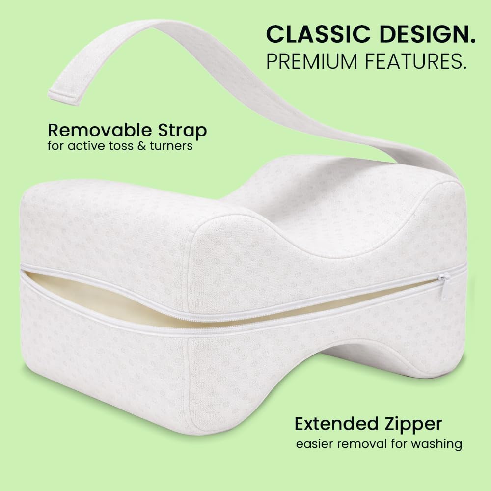 Contour Original Hourglass Knee Pillow for Side Sleepers with Adjustable Strap - Memory Foam Leg Support Cushion Between Knees for Hip &amp; Spine Alignment - Ergonomic Leg Pillow for Side Sleeping