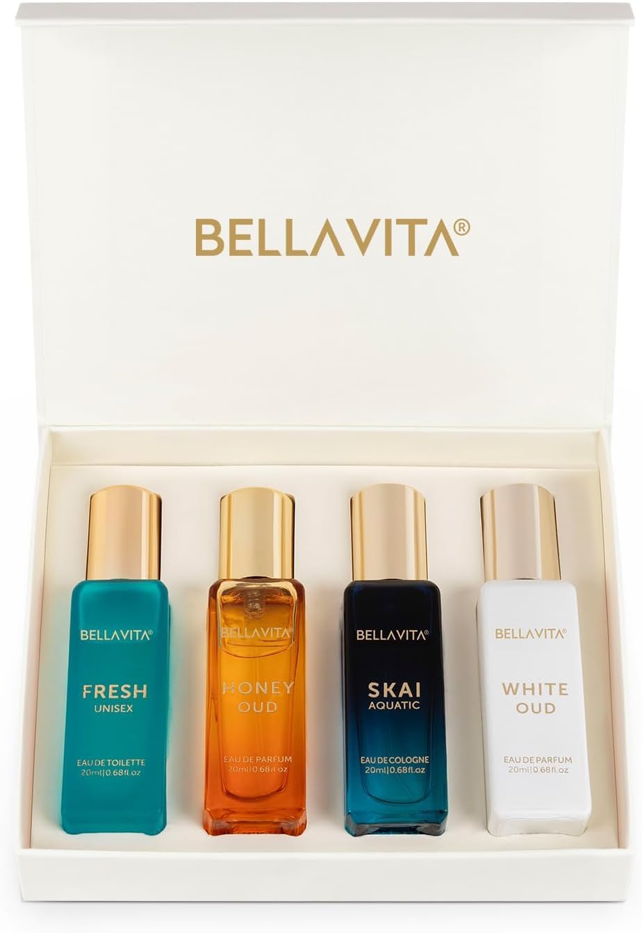 Bellavita Luxury Unisex Perfume Gift Set with Honey &amp; White Oud, Skai, &amp; Fresh | 80ml | Perfume for Men and Women | Honey, Artemisia Lemon, Bergamot, &amp; Sweet Almond Notes | Gift for Father&