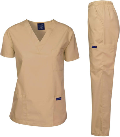 Medical Scrubs Set Unisex - V-Neck Top and Elastic Waist Pants Uniform for Healthcare Workers
