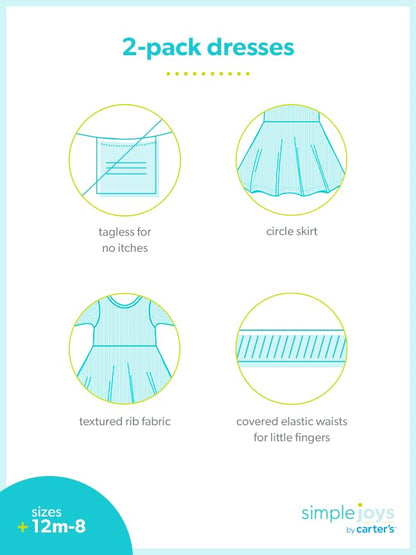 Girls Dress Set 2-Pack - Short Sleeve and Sleeveless Dresses