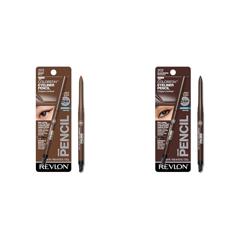 Revlon ColorStay Pencil Waterproof Eyeliner, Smudge-Proof, Eye Makeup with Built-In Sharpener, Long-Lasting, Matte Finish, 201 Black, 2 pack