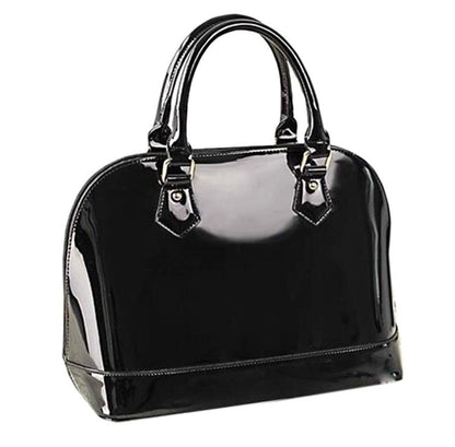 Patent Leather Dome Satchel Purse Zip-around Handbag Multi-Pocket Shoulder Bag Shiny Large Top-handle Shell Bag